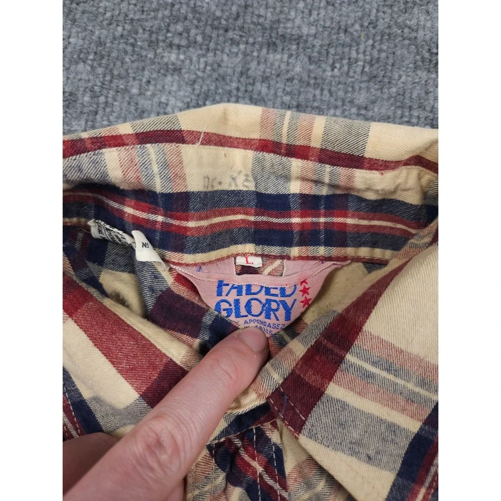 Vintage Faded Glory Pearl Snap Shirt Men's Large Plaid Western Cotton USA